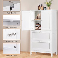 43.5″ Multi-Purpose Storage Cabinet with Adjustable Shelves, 2 Drawers White