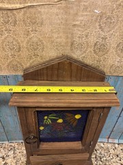 Vintage Wooden Wall Hanging Key Cabinet Painted Glass Floral Design Handmade