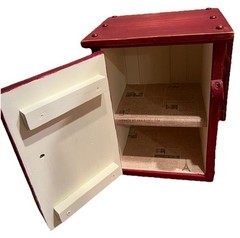 PRIMITIVE RED WOODEN STORAGE CABINET Farmhouse (2) Compartments Rustic 13.75”T