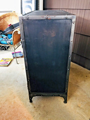 antique vintage industrial metal cabinet shelf workshop record storage iron