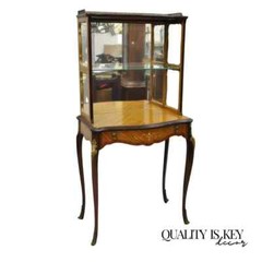 Antique French Louis XV Style Petite Curio Etagere with Satinwood Inlay & Mirror