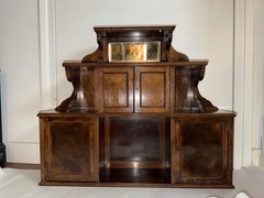 Antique Victorian English Wall Cabinet or Hutch With Burled Wood