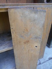 ANTIQUE PRIMITIVE GRAIN PAINTED OPEN TOP STEPBACK CUPBOARD