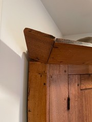 Antique Tennessee walnut 1780s corner cupboard raised panel blind door