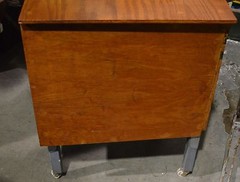 Vintage Wooded Rolling Cabinet Home OFFICE Doors METAL BASE Legs Industrial