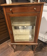 ANTIQUE INLAID CURIO DISPLAY CHINA CABINET Lighted
