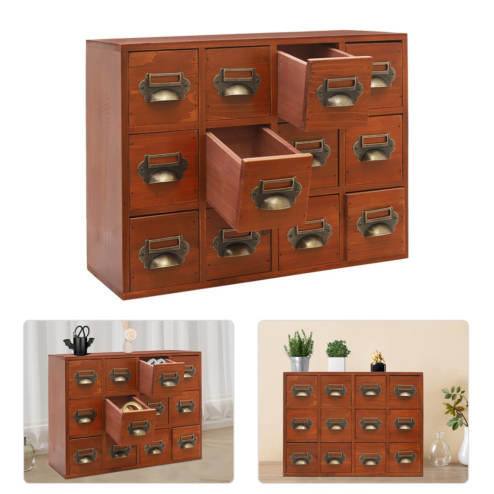 12 Drawers Vintage Tabletop Library Card Catalog Cabinet Storage Box