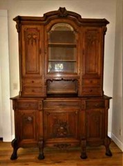 Antique French Renaissance Ornate Carved Oak Botanical Cabinet Cupboard