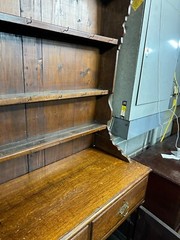 antique Georgian chippendale oak pewter cupboard cabinet 2pc fluted