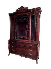 1920s Solid Mahogany Chippendale Antique Traditional Display Cabinet Hutch