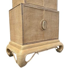 Chinoiserie Rattan Cabinet with Natural Bent Wood & Pencil Reed Base by Hickory