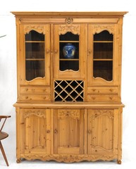 Country French Vintage Wine Rack Two-Piece Pine Step-Back Hutch