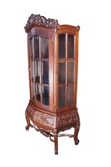 Victorian Revival French Rococo Style Mahogany Display Cabinet Vitrine Curio 74″