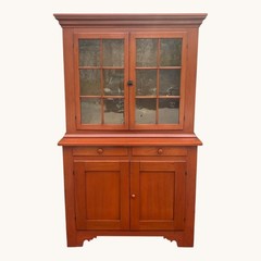 19th Century 2 Part Poplar Red Painted County Cupboard