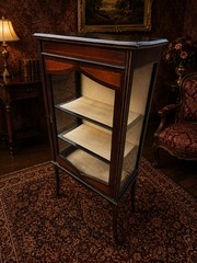 Antique Edwardian Display Cabinet Glass Curio Inlaid Mahogany Original Key