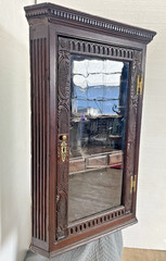 Antique Hanging Corner Cupboard cabinet Carved Flemish Oak with drawers