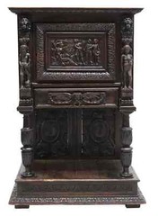 Antique Cupboard, Credence, French Renaissance Revival, Oak, Masks, 1800’s!!