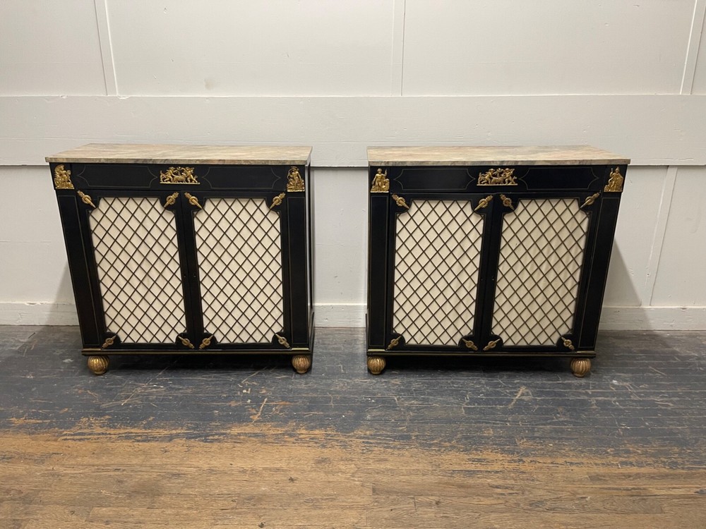 Vintage Regency Style Two-Door Side Cabinet—A Pair