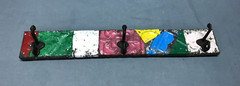 VTG Decorative Shabby Patchwork 23″ Tin Ceiling Metal 3 Hook Rack Old 180-25B