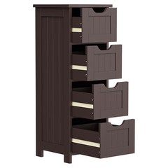Slim Wood Bathroom Sideboard 4 Drawers Brown Narrow Storage Cabinet Toilet Paper