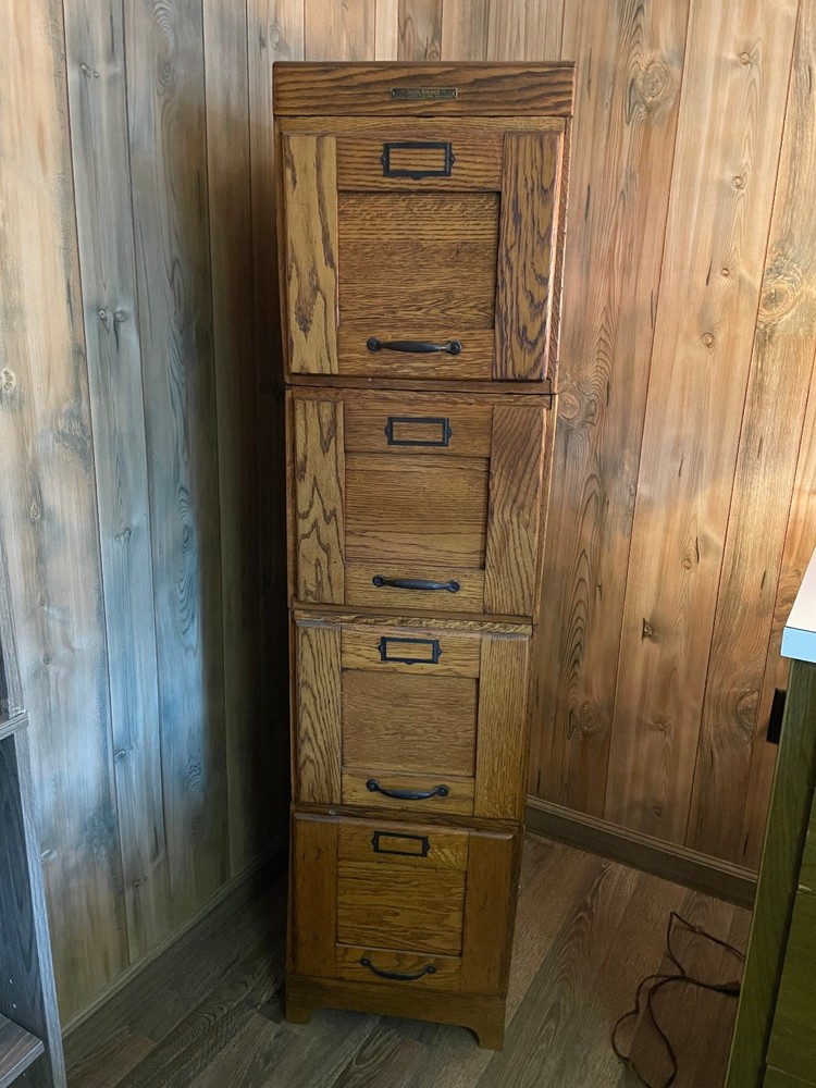 The Shaw-Walker Co. – 4-Drawer Letter Size File Cabinet Wood Antique