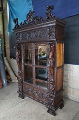 Important Pair Antique R.J. Horner Renaissance Revival Mahogany Bookcase Cabinet