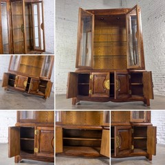 Campaign or Chinoiserie Style Lighted China Hutch by Bernhardt Dark Oak & Brass