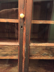 antique country painted cupboard cabinet primitive 1800 pine glass door hutch