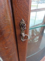 Late 1800s Large Tall Tiger Oak Leaded Stain Glass Curio Cabinet Cupboard 6573