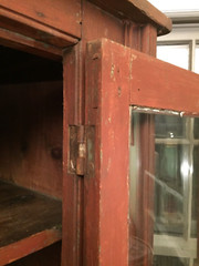 antique country painted cupboard cabinet primitive 1800 pine glass door hutch