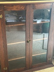 Antique Oak (4) Shelf Glass Door Cabinet