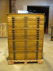 Vintage Dietzgen wood 20 drawer flat file map cabinet 45.5″ x 34.5″ x 61″ high