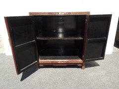 Vintage Chinese Asian Burgundy Lacquer Floral Chinoiserie Cabinet ~ Side Table