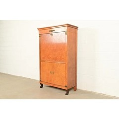 Baker Furniture French Empire Neoclassical Burl Wood Bar Cabinet, Circa 1980s