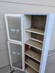 Antique Rustic Primitive Shabby Chic Painted Pie Safe Cabinet Shelf Glass Doors