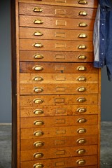 Antique apothecary Map Cabinet Flat File Wood drawer Brass Pulls industrial VTG
