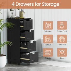 Bathroom Floor Cabinet Wood Free Standing Storage Organizer w/ 4 Drawers Black
