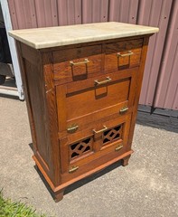 Antique Marble Top Barbers Cabinet Quarter Sawn Oak 1900s Era