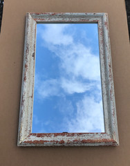 VTG Salvaged 24×37 Shabby White 2-Piece Wood Trim 18×31 Mirror Chic Old 1611-25B