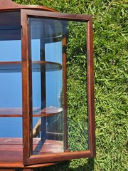 Vintage Federal Style Curved Glass Wall Curio Cabinet Mirror Back Display Case
