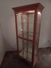 Vintage Curio Cabinet Wood & Glass; Lighted, Mirrored, Glass Shelves Eagle Ind.