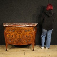 Lombard commode dresser 3 drawers inlaid Louis XV style marble 20th century