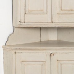 Antique White Painted Corner Cabinet Cupboard, Sweden circa 1840-60