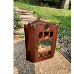 Antique Victorian Castlecore Gothic Wall Corner Cabinet w/ Mirror 18″ H x 16″ W