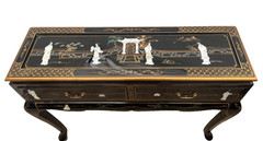 Vintage Sofa Table Console Chinoiserie Mother of Pearl applique Asian style