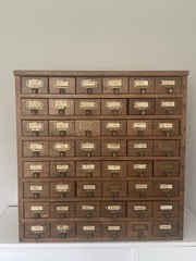 Antique Brown Wooden Multi-Drawer Cabinet with 40 Metal Handles, 1920-1949