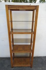 Hollywood Regency Bamboo Rattan Glass Shelving Display Cabinet Bookshelf 5830