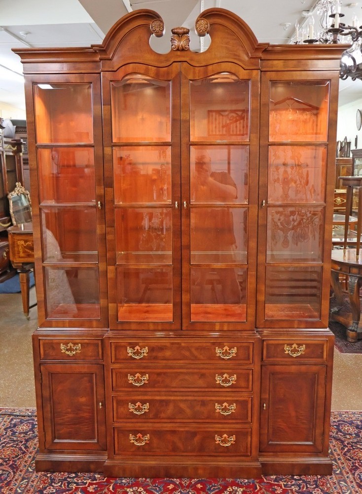 Henredon Aston Court Burl Wood Beveled Glass Bookcase China Cabinet Breakfront