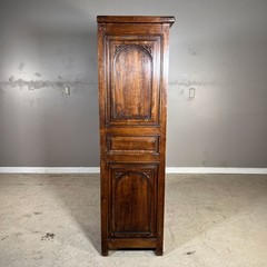 64″ Tall French Antique Gothic Carved Oak Wood Deux Corps Storage Cabinet