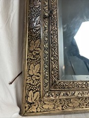 Antique Dutch copper & brass With Beveled Mirror , Brush Cabinet